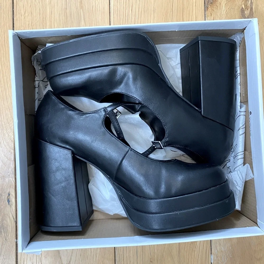 Black Platform Block Heel Mary Jane Women's Shoes
